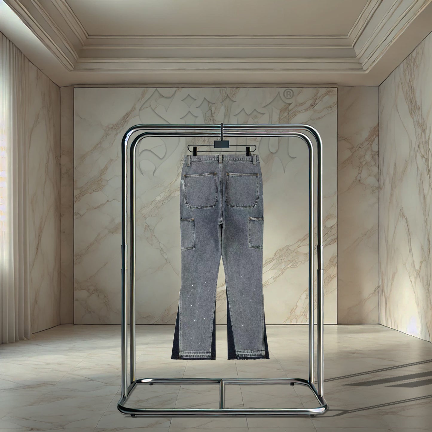 Blue Painted Flared Denim