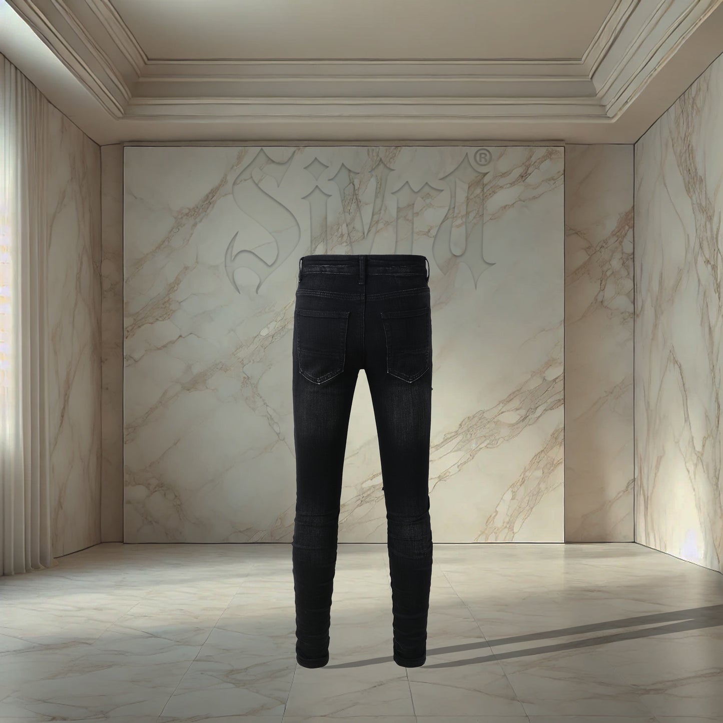 Black Turquoise Patch Denim