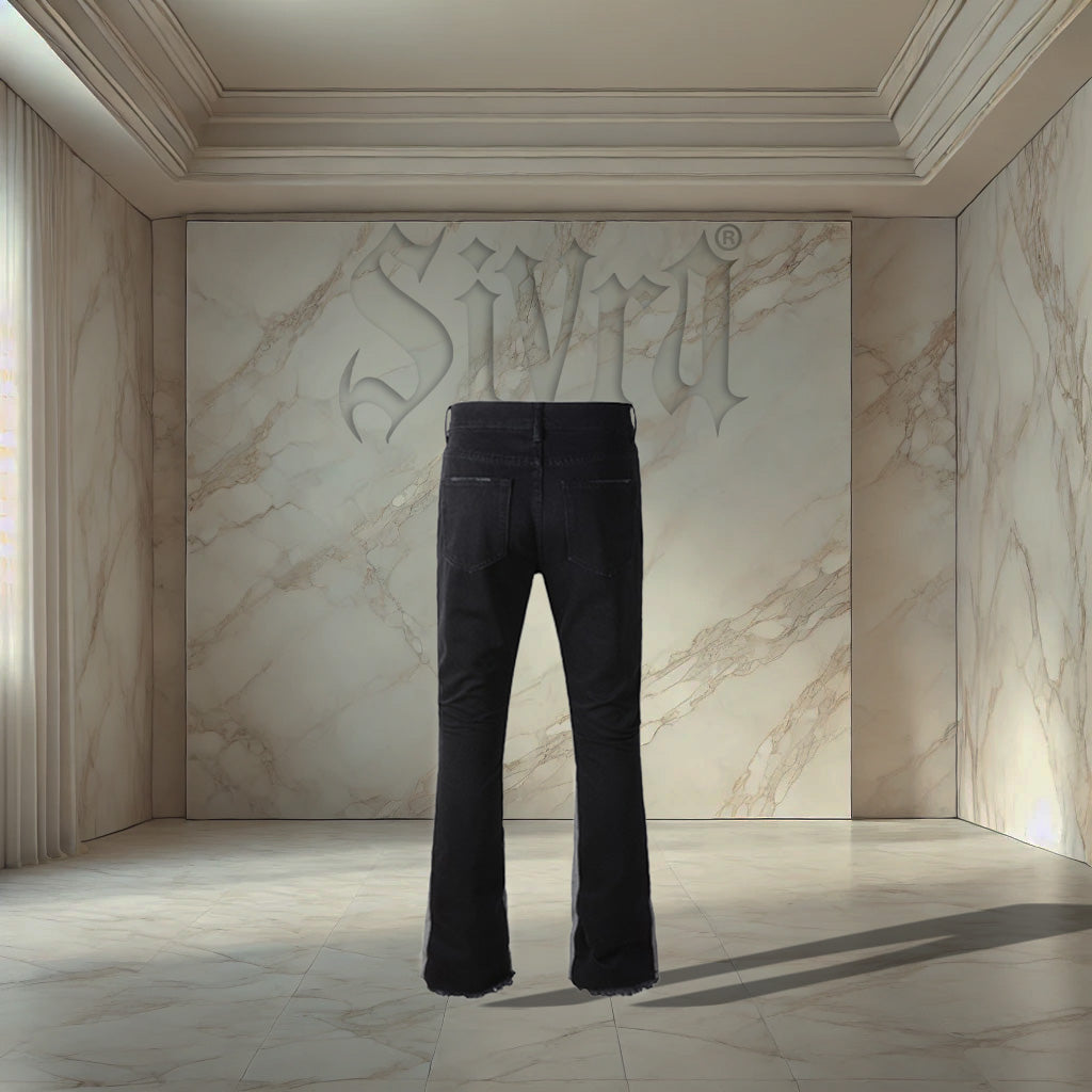 Black And Gray Flared Denim