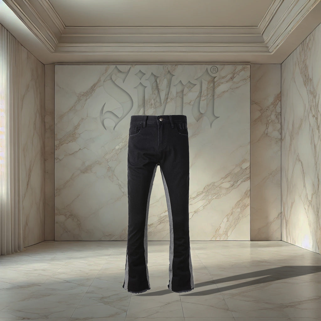 Black And Gray Flared Denim