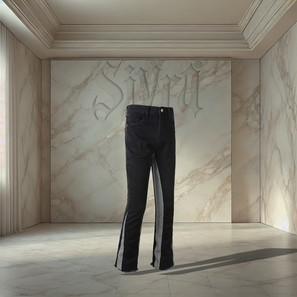 Black And Gray Flared Denim