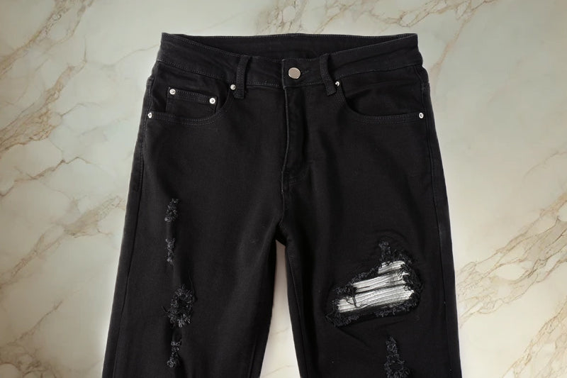 Black Silver Patch Denim