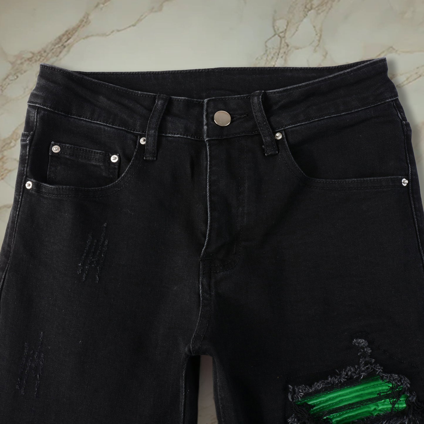 Black Green Patch Denim