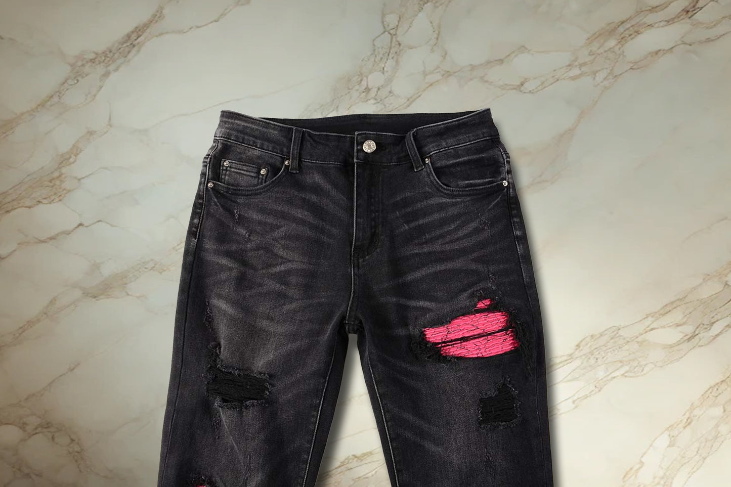 Black Pink Patch Denim