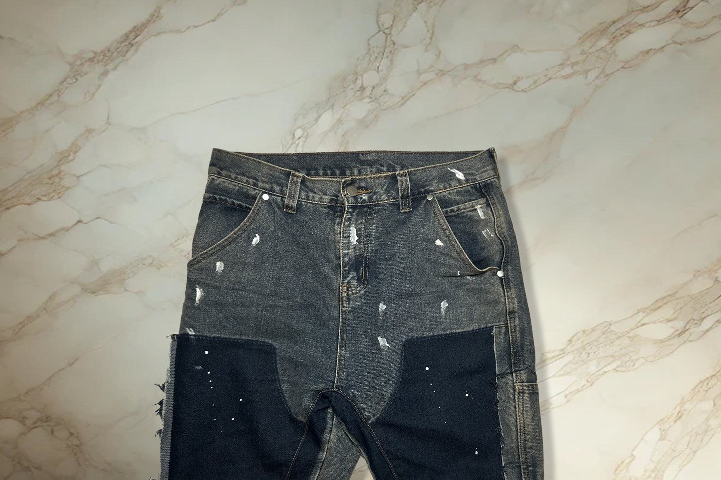 Blue Painted Flared Denim