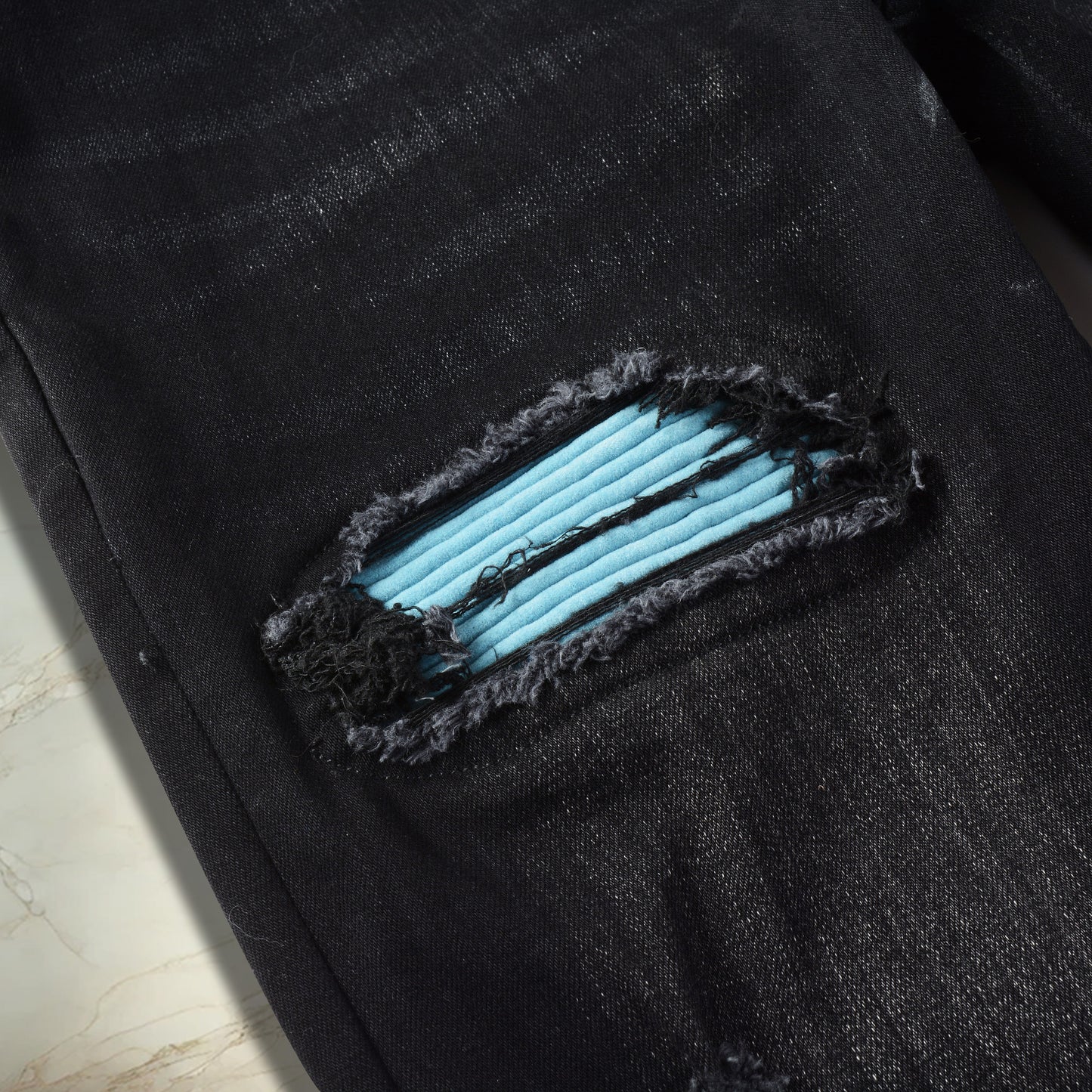Black Turquoise Patch Denim