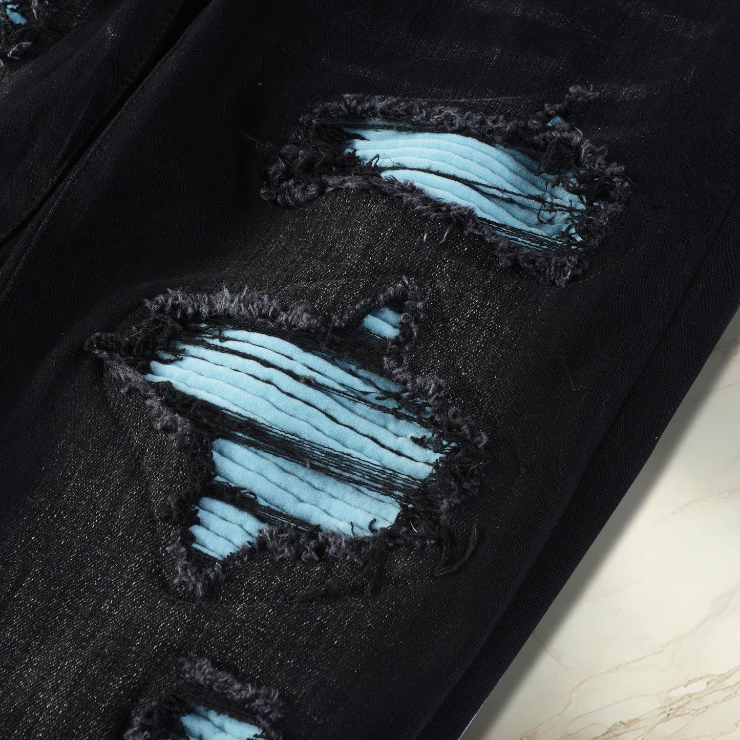 Black Turquoise Patch Denim
