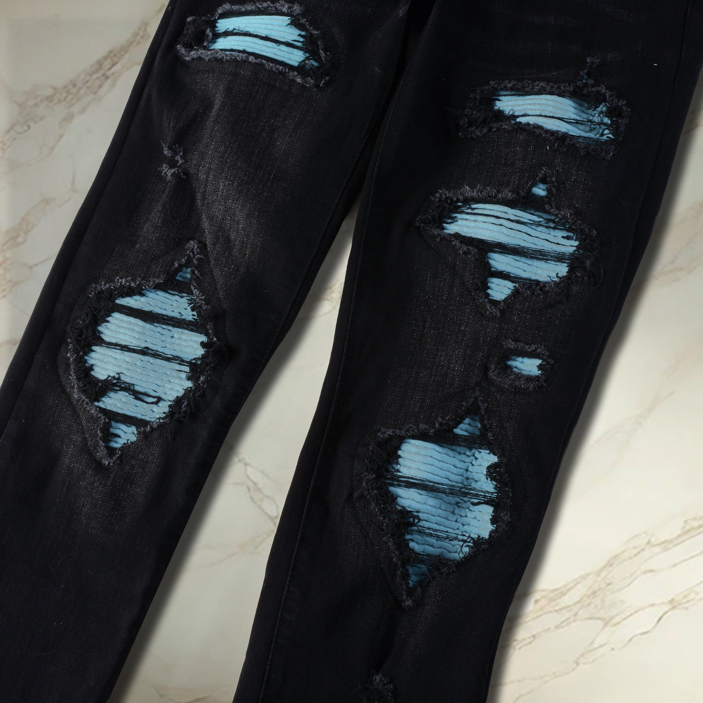 Black Turquoise Patch Denim