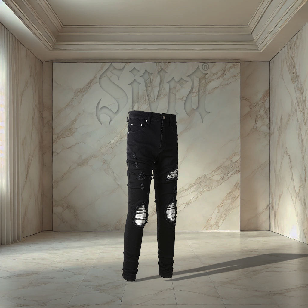 Black Silver Patch Denim
