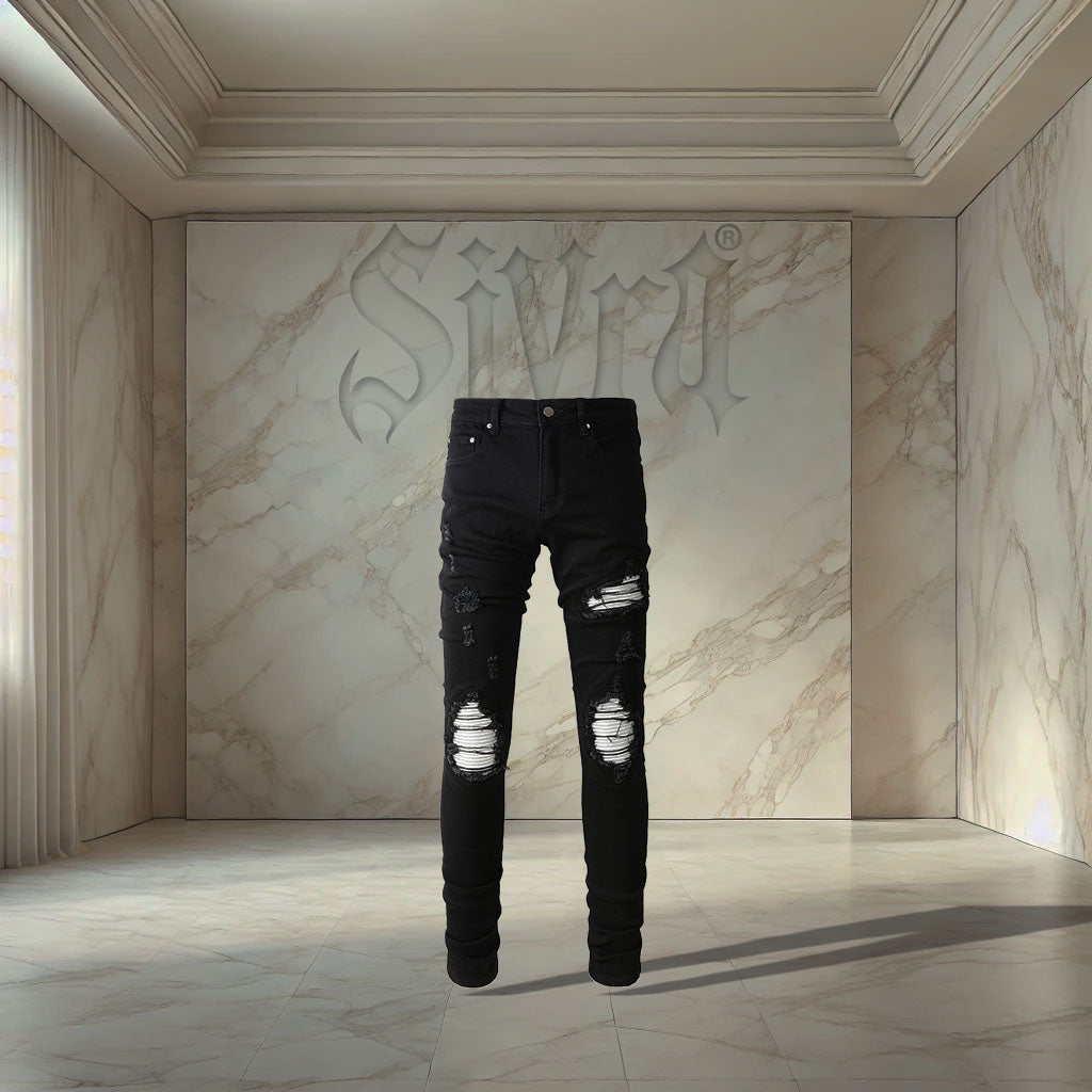 Black Silver Patch Denim