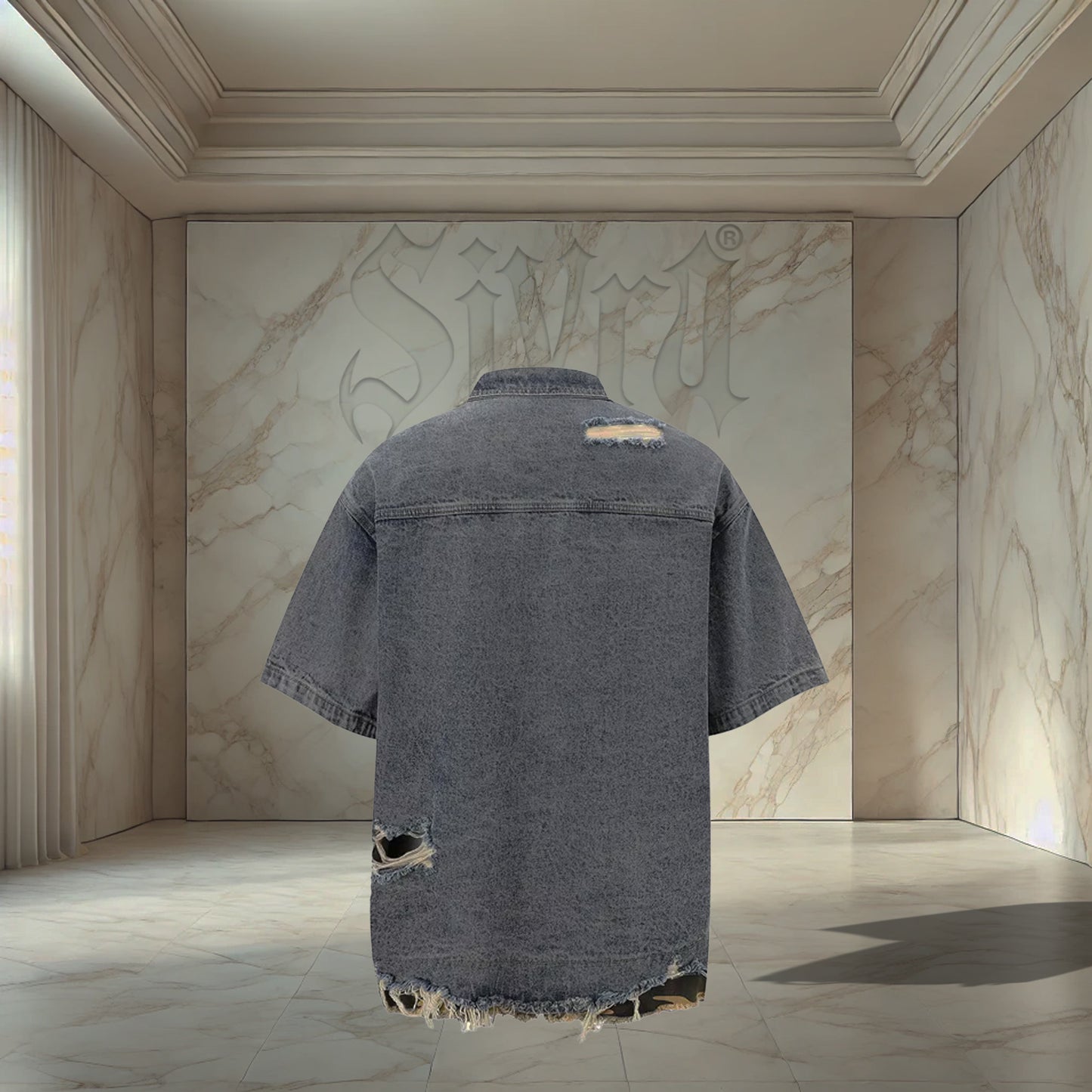 Blue Camo Distressed Shirt