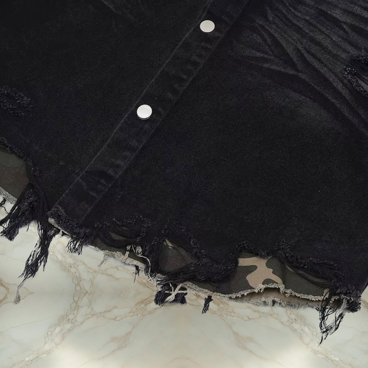 Black Camo Distressed Shirt