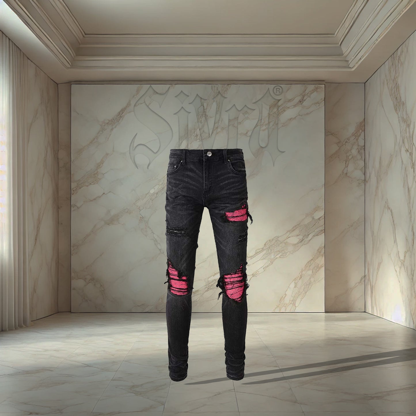 Black Pink Patch Denim