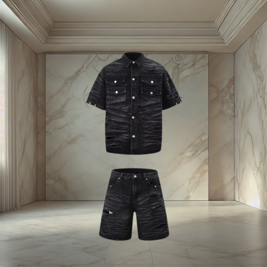 Black Distressed Denim Set