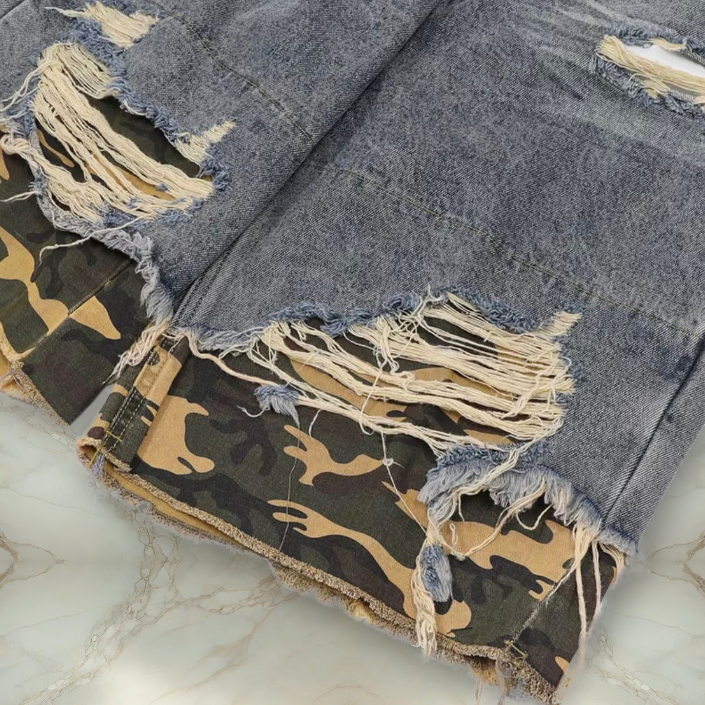 Blue Camo Distressed Jorts