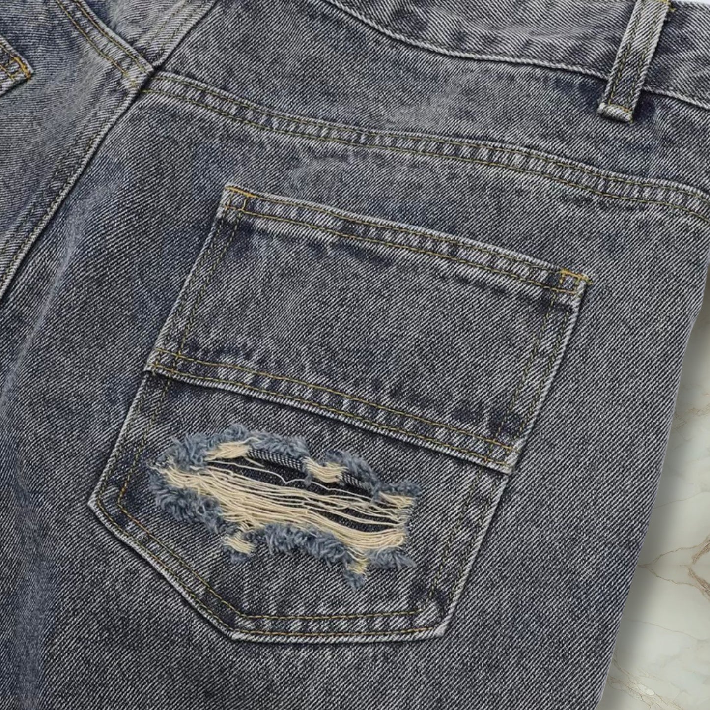Blue Camo Distressed Jorts