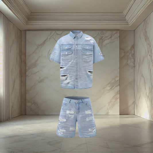 Blue Distressed Denim Set