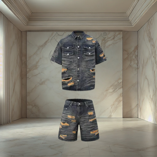 Rust Blue Distressed Denim Set