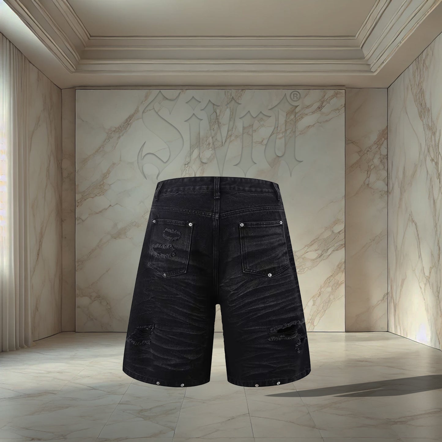 Black Distressed Jorts