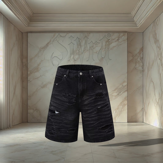 Black Distressed Jorts