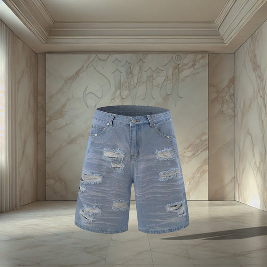 Blue Distressed Jorts
