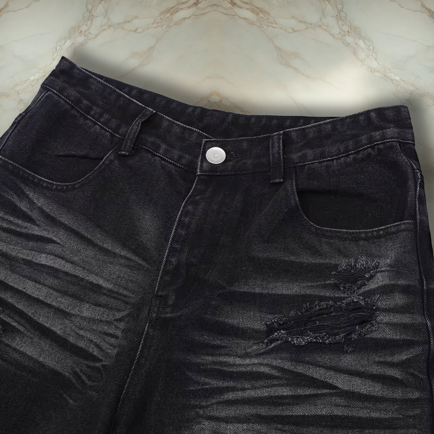 Black Camo Distressed Jorts