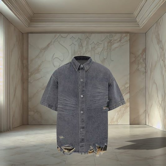 Blue Camo Distressed Shirt