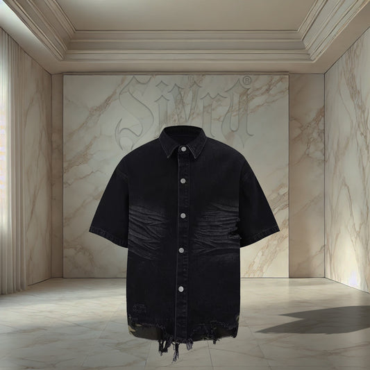 Black Camo Distressed Shirt
