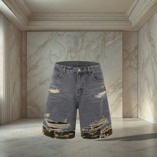 Blue Camo Distressed Jorts
